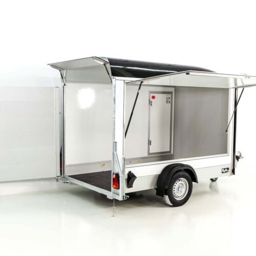 Debon Kofferanhänger C300 Sandwich 148x295cm H:190cm 1,3t, Alu, Polybug, Tür, Klappe, schwarz-Neu