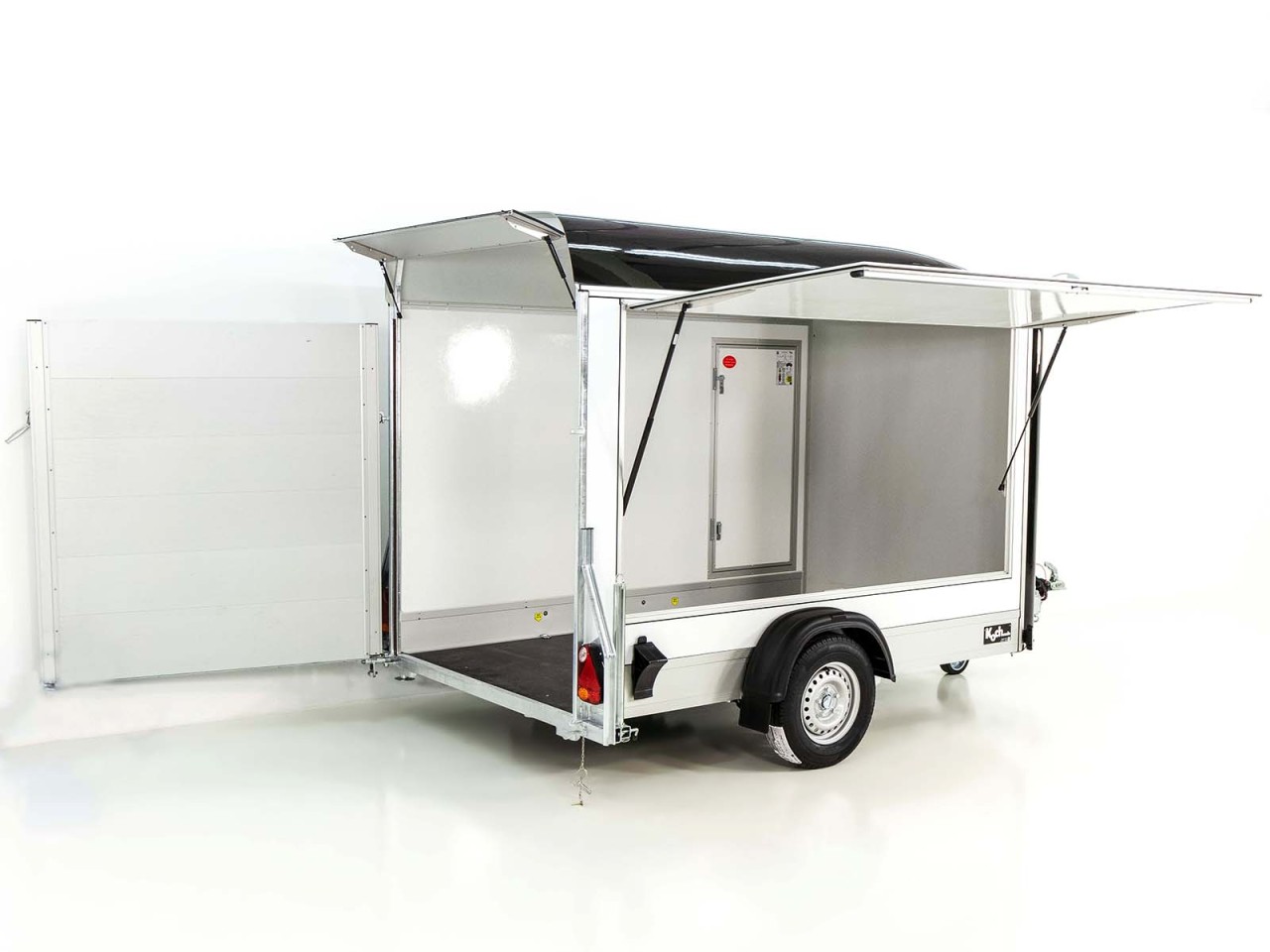 Debon Kofferanhänger C300 Sandwich 148x295cm H:190cm 1,3t, Alu, Polybug, Tür, Klappe, schwarz-Neu