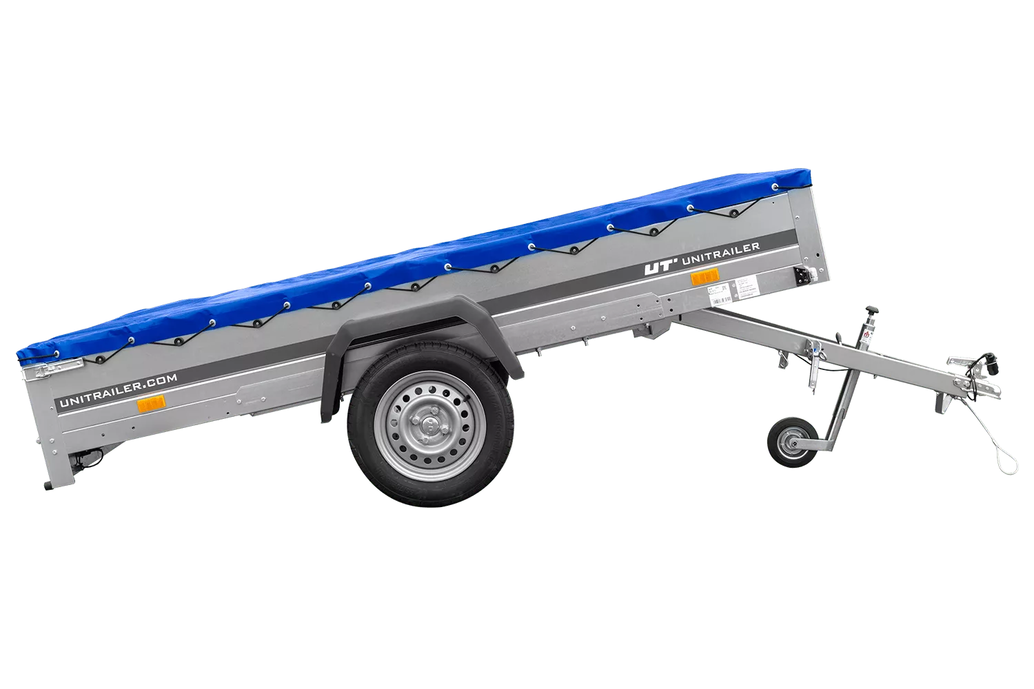 Einachsanhänger 264×150 UNITRAILER GARDEN 265 KIPP mit einem Flachplanenträger und blauer Plane-Neu – Bild 6