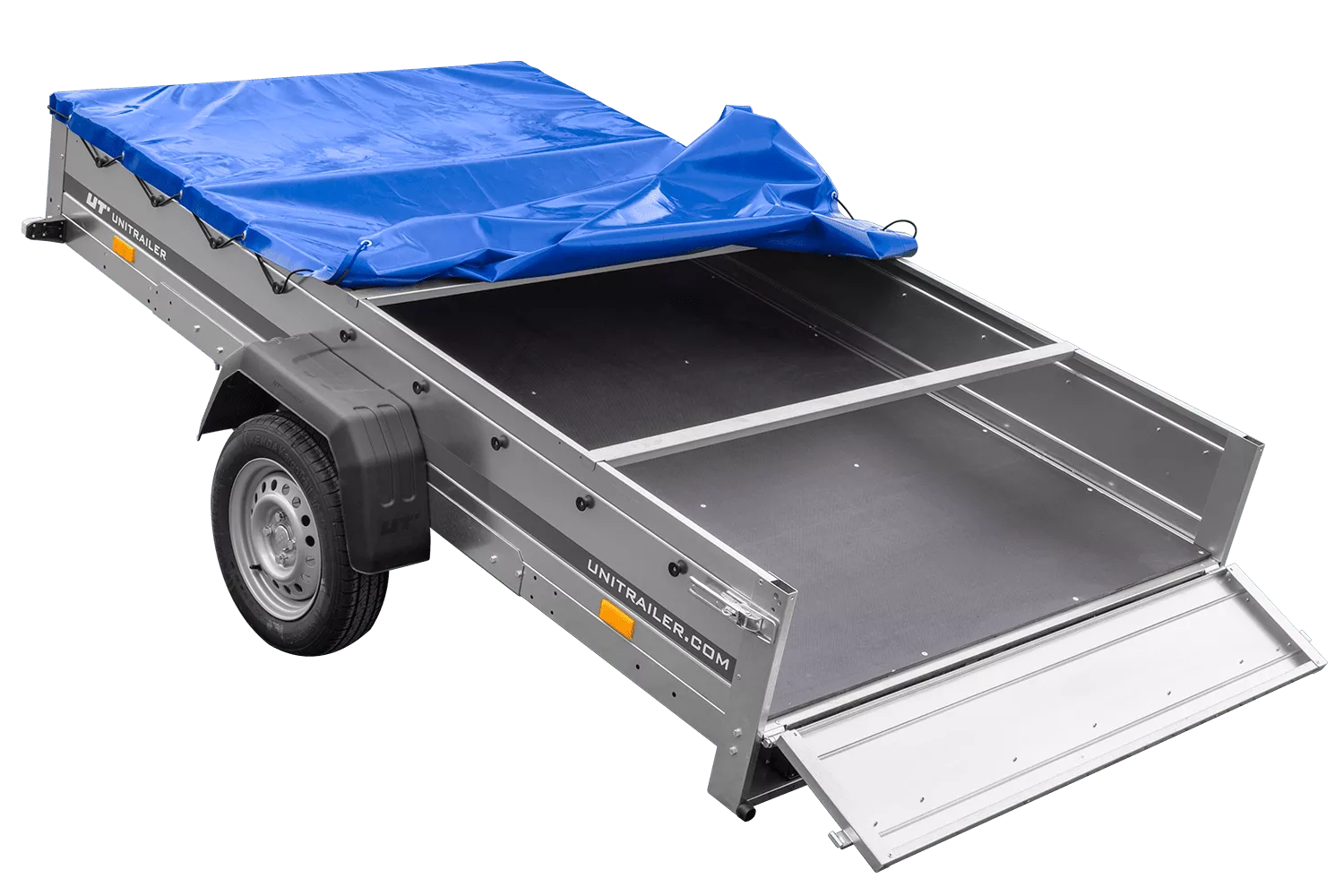 Einachsanhänger 264×150 UNITRAILER GARDEN 265 KIPP mit einem Flachplanenträger und blauer Plane-Neu – Bild 7